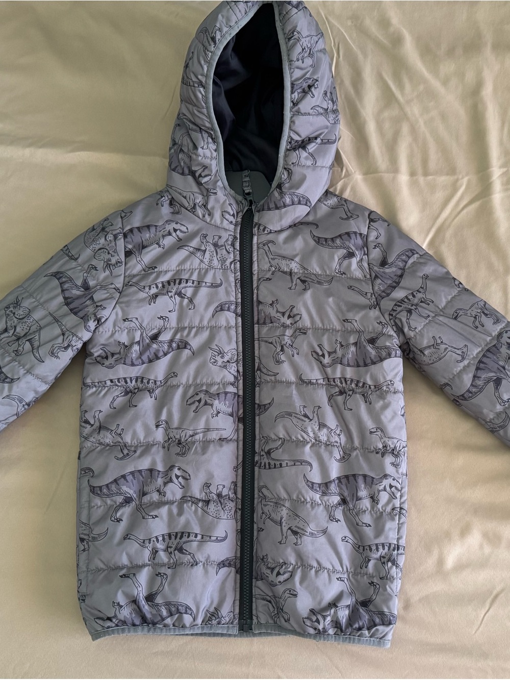 Carter's Light Gray Dinosaur Hooded Puffer Jacket